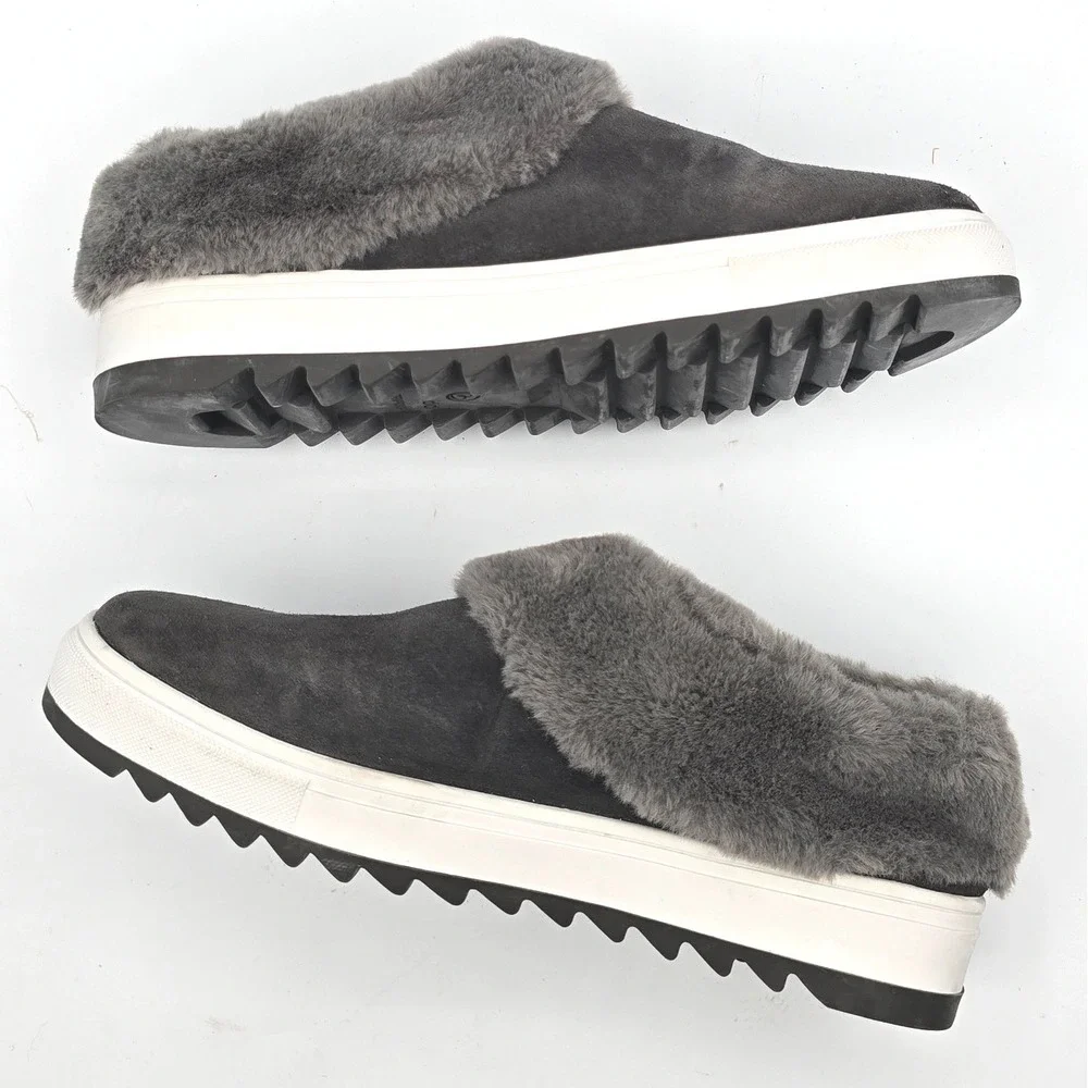 Blondo Waterproof Grey Suede Faux Fur Slip On Suri Sneaker Womens 7 M Platform